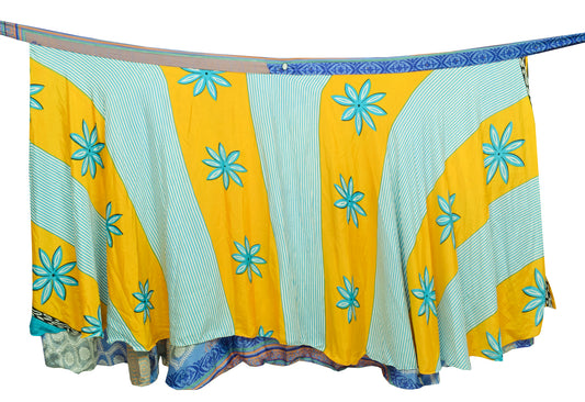 Sushila Vintage Yellow Silk Saree Magic Wrap Reversible Skirt Beach Dress Hippie