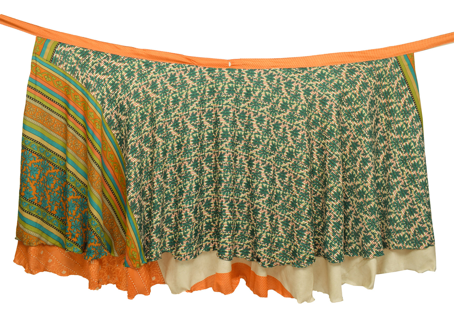 Sushila Vintage Cream Silk Saree Floral Magic Wrap Reversible Skirt Beach Dress
