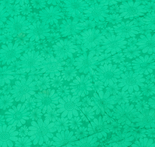 Sushila Vintage Green Sari Remnant Scrap Pure Georgette Printed Craft Fabric