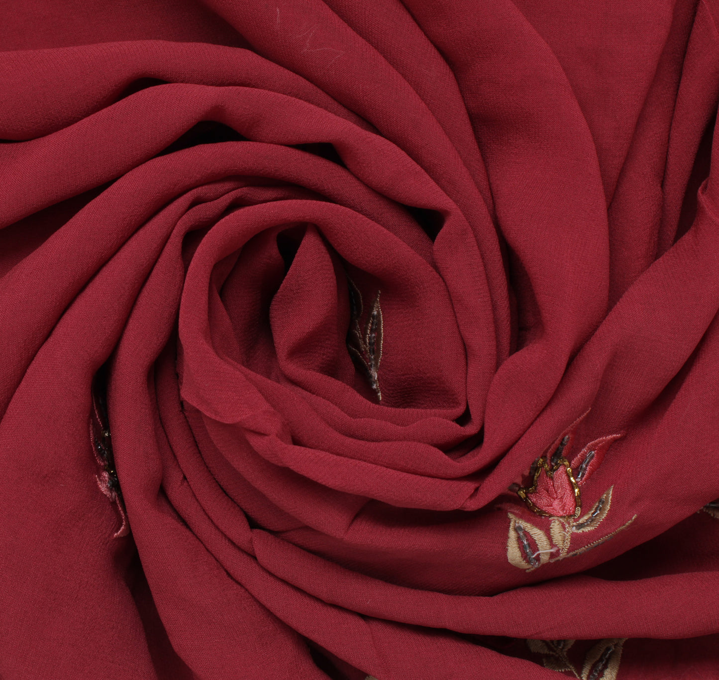 Sushila Vintage Sari Remnant Scrap Pure Georgette Embroidered Craft Fabric
