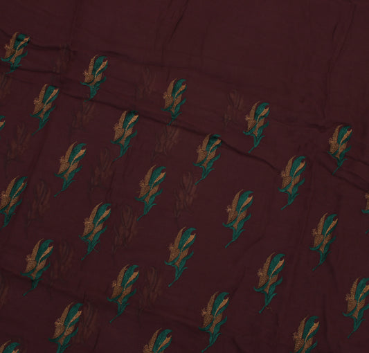 Sushila Vintage Purple Sari Remnant Scrap Pure Georgette Silk Craft Fabric