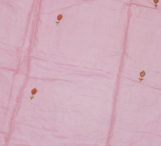 Sushila Vintage Pink Sari Remnant Scrap 100% Pure Silk Embroidered Craft Fabric