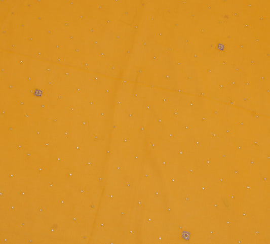Sushila Vintage Mustard Sari Remnant Scrap Blend Georgette Embroidered Fabric