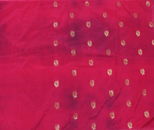 Sushila Vintage Magenta Sari Remnant Scrap Blend Silk Woven Peacock Fabric