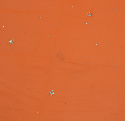 Sushila Vintage Orange Sari Remnant Scrap Blend Georgette Embroidered Fabric