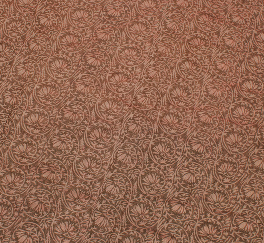 Sushila Vintage Brown Sari Remnant Scrap Pure Cotton Printed Sheer Craft Fabric