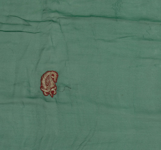 Sushila Vintage Green Sari Remnant Scrap Pure Georgette Embroidered Craft Fabric