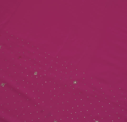 Sushila Vintage Magenta Sari Remnant Scrap Blend Georgette Embroidered Fabric