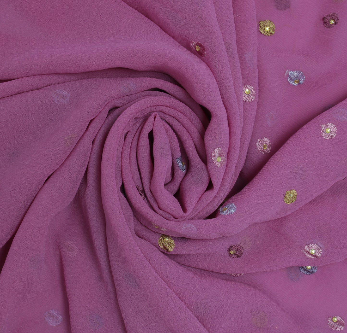 Sushila Vintage Mauve Sari Remnant Scrap Blend Georgette Embroidered Fabric