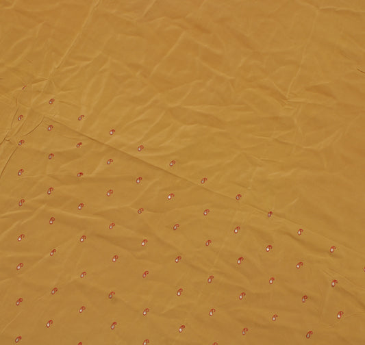 Sushila Vintage Brown Sari Remnant Scrap Pure Crepe Embroidered Craft Fabric