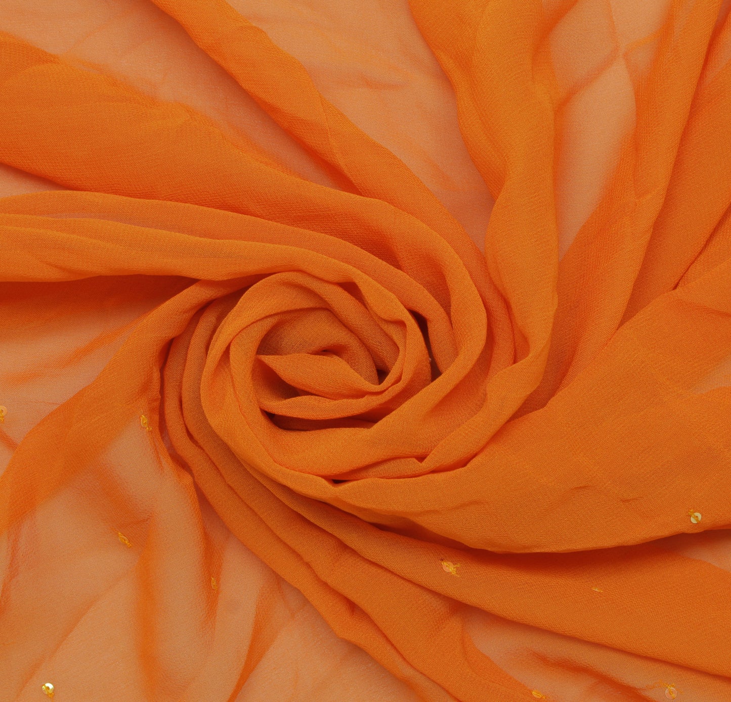 Sushila Vintage Orange Sari Remnant Scrap Pure Georgette Embroidered Fabric