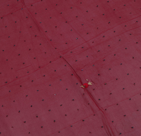 Sushila Vintage Maroon Sari Remnant Scrap Pure Georgette Embroidered Fabric