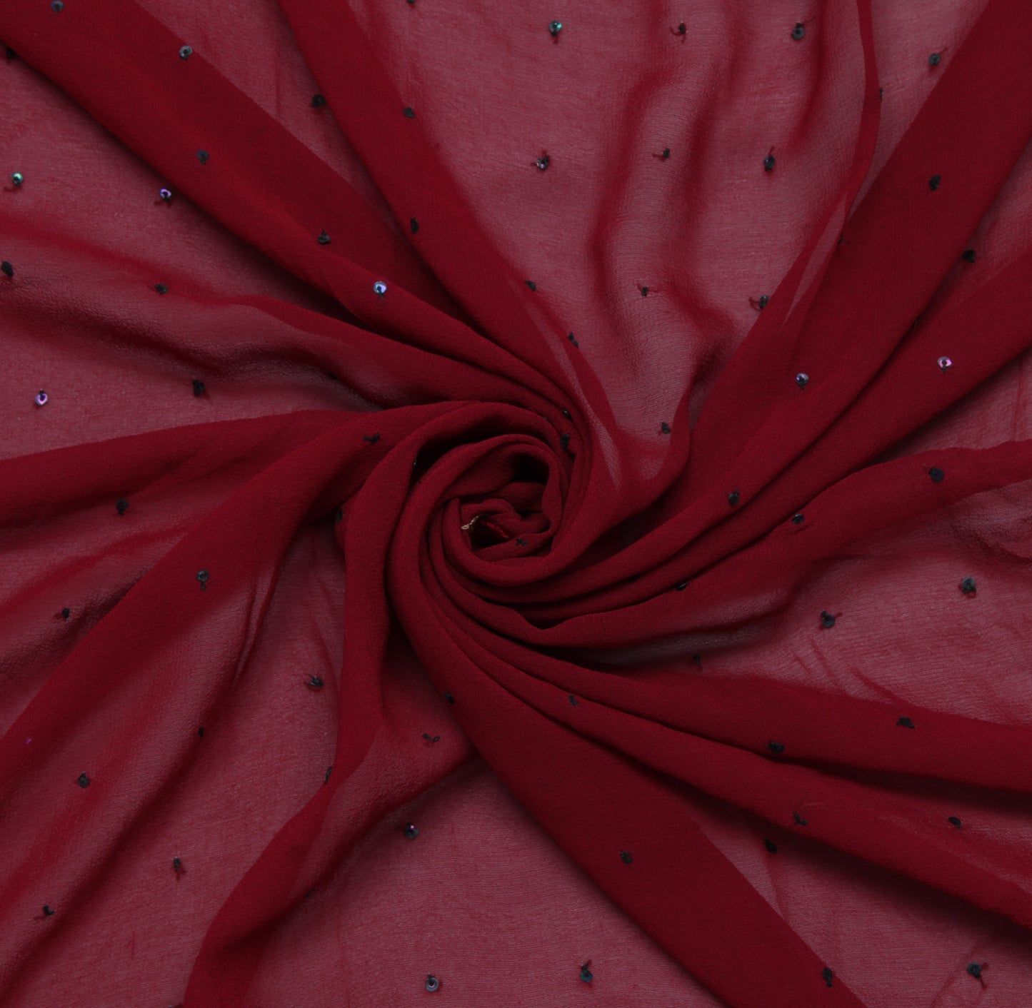 Sushila Vintage Maroon Sari Remnant Scrap Pure Georgette Embroidered Fabric