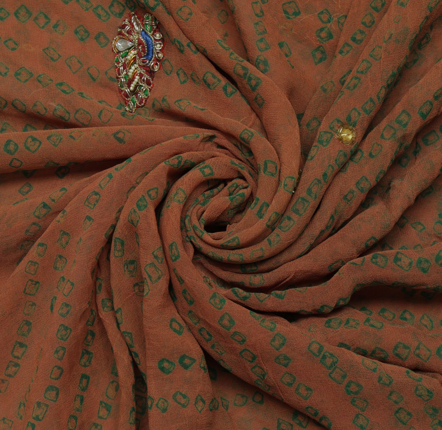 Sushila Vintage Indian Sari Remnant Scrap Pure Georgette Embroidered Fabric