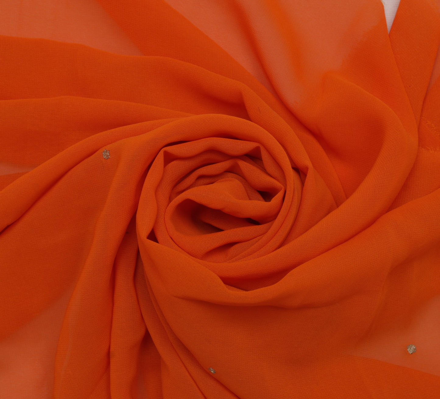 Sushila Vintage Orange Sari Remnant Scrap Blend Georgette Embroidered Fabric