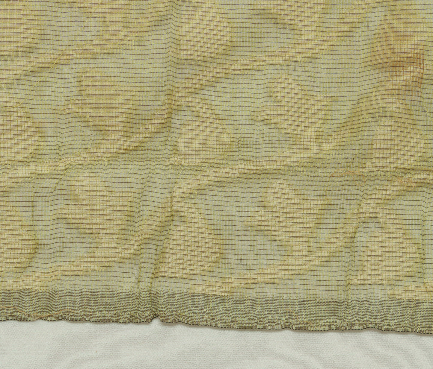 Sushila Vintage Green Indian Sari Remnant Scrap Pure Cotton Printed Craft Fabric