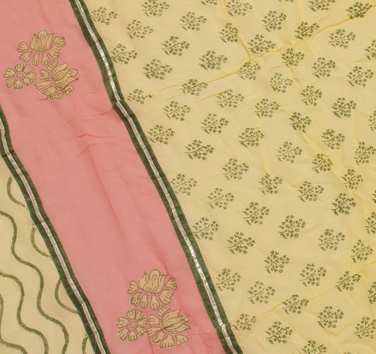 Sushila Vintage Yellow Sari Remnant Scrap Blend Georgette Printed Craft Fabric