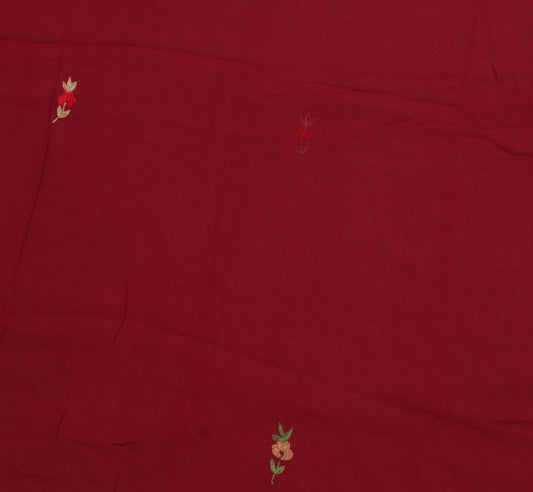 Sushila Vintage Red Sari Remnant Scrap Pure Georgette Embroidered Craft Fabric