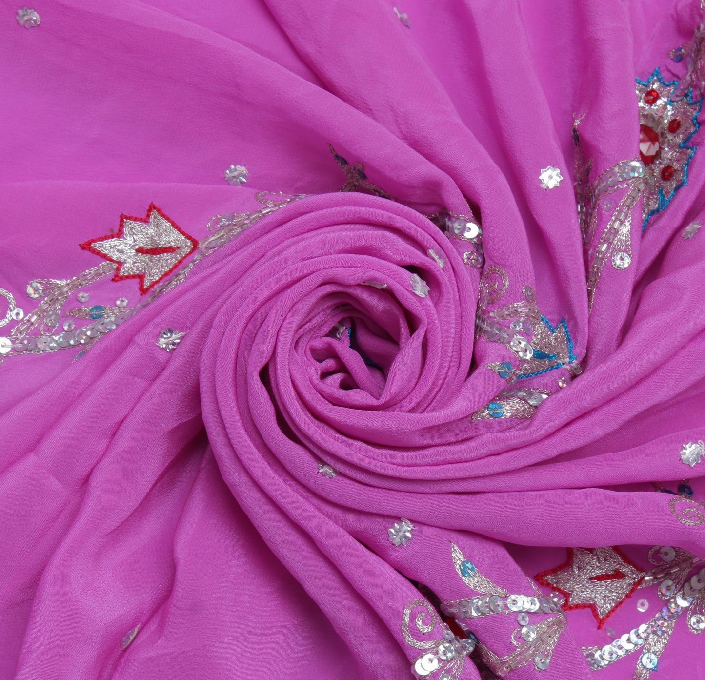 Sushila Vintage Pink Sari Remnant Scrap 100% Pure Silk Embroidered Craft Fabric