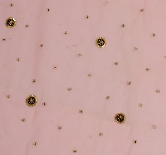 Sushila Vintage Peach Sari Remnant Scrap Blend Georgette Hand Beaded Fabric