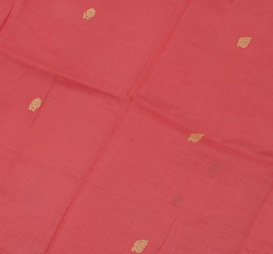 Sushila Vintage Peach Sari Remnant Scrap Pure Cotton Embroidered Craft Fabric