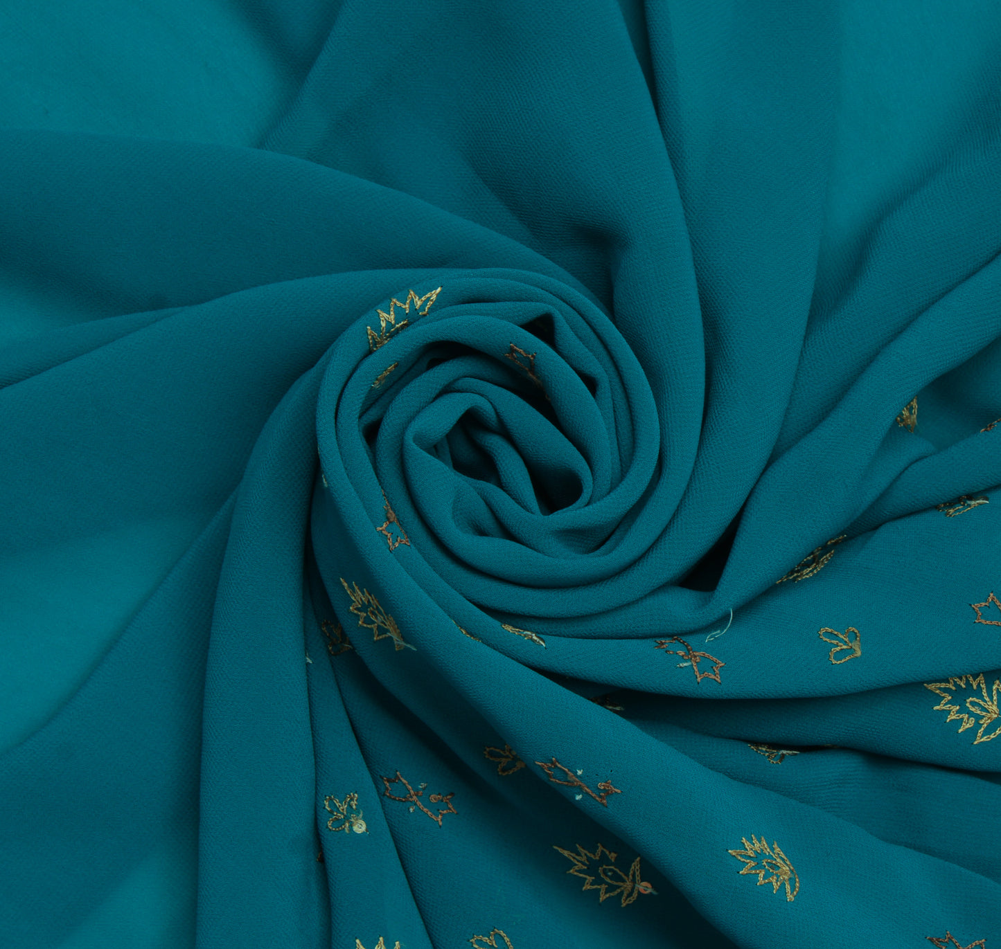 Sushila Vintage Blue Sari Remnant Scrap Blend Georgette Hand Beaded Craft Fabric