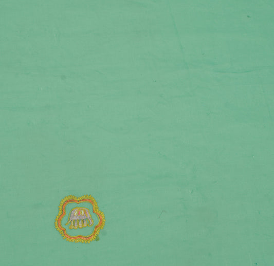 Sushila Vintage Green Sari Remnant Scrap Blend Georgette Embroidered Fabric