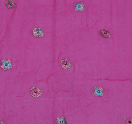 Sushila Vintage Magenta Sari Remnant Scrap Pure Georgette Embroidered Fabric