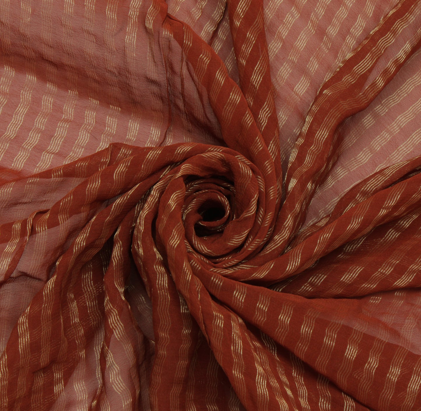 Sushila Vintage Brown Sari Remnant Scrap Pure Georgette Woven Craft Fabric