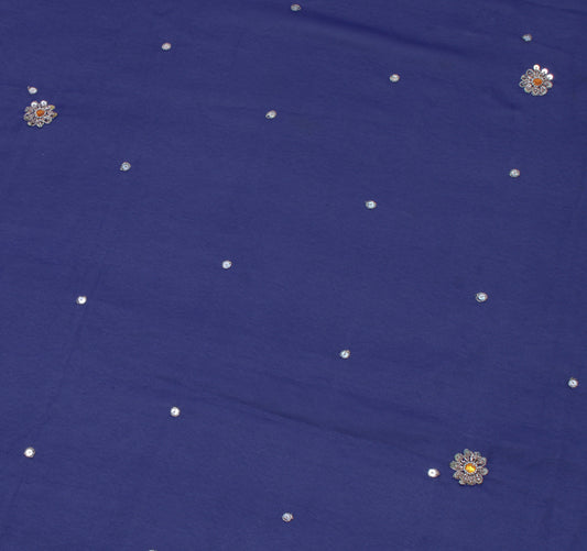Sushila Vintage Blue Sari Remnant Scrap Blend Georgette Embroidered Craft Fabric