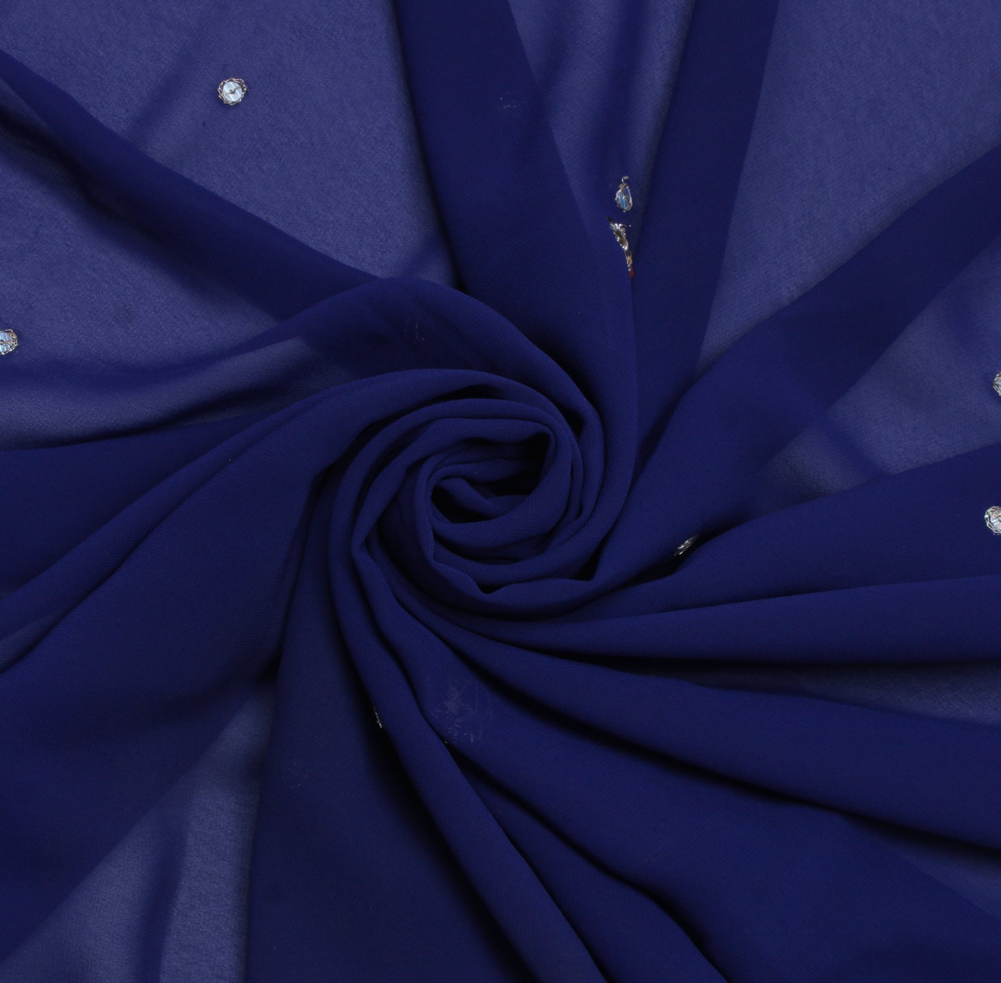 Sushila Vintage Blue Sari Remnant Scrap Blend Georgette Embroidered Craft Fabric