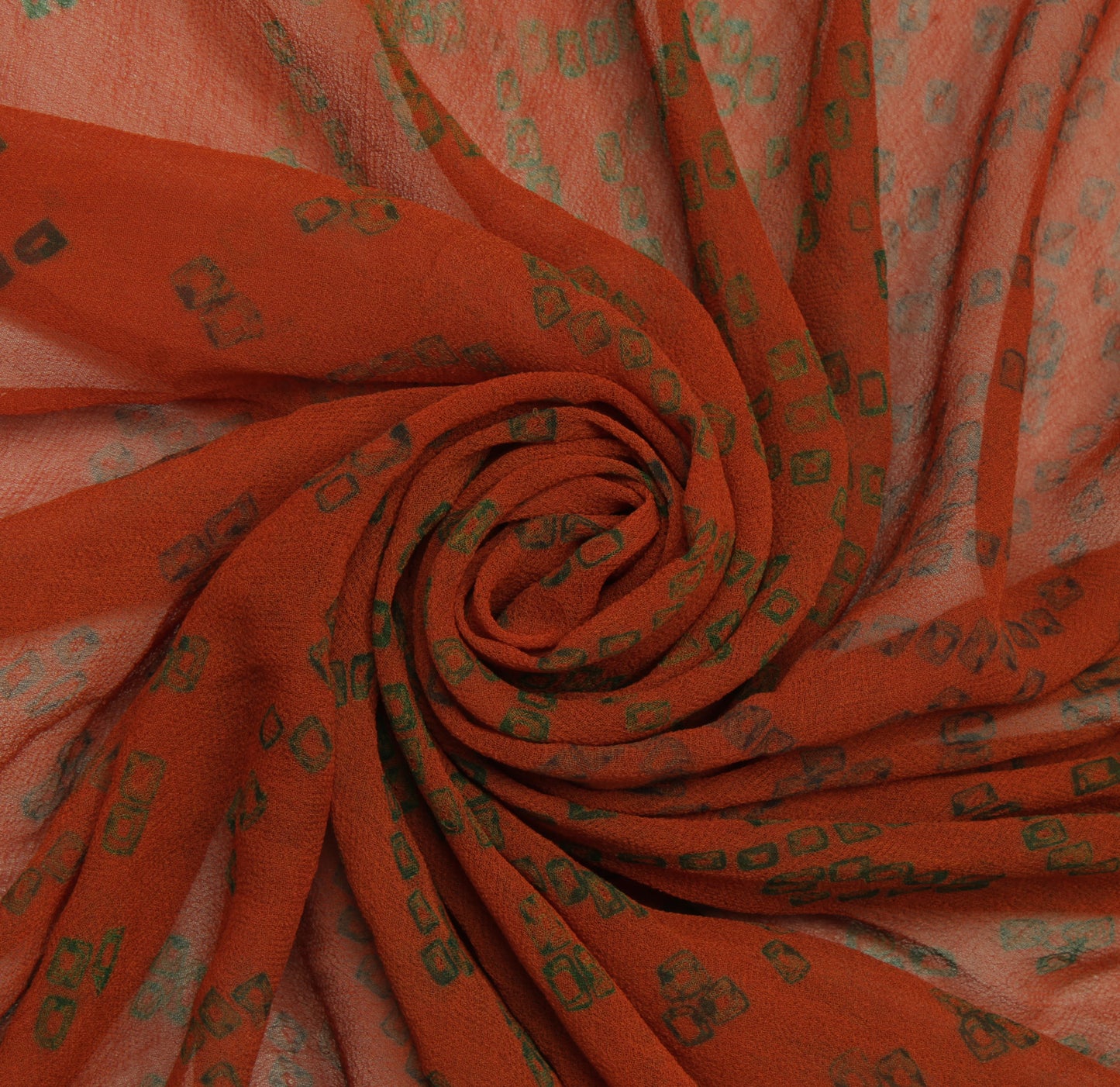 Sushila Vintage Rust Sari Remnant Scrap Pure Georgette Silk Printed Craft Fabric