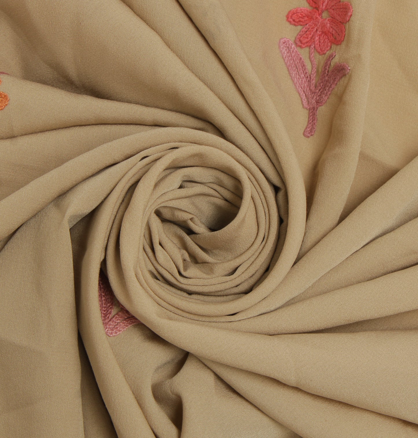 Sushila Vintage Brown Sari Remnant Scrap Blend Crepe Embroidered Craft Fabric