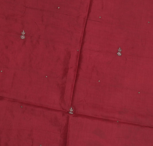 Sushila Vintage Maroon Sari Remnant Scrap Pure Silk Hand Beaded Craft Fabric