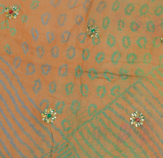 Sushila Vintage Rust Sari Remnant Scrap Pure Georgette Hand Beaded Craft Fabric