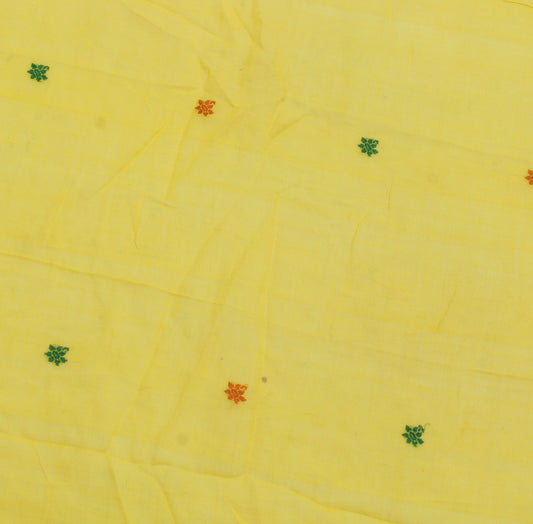 Sushila Vintage Yellow Sari Remnant Scrap 100% Pure Cotton Woven Craft Fabric