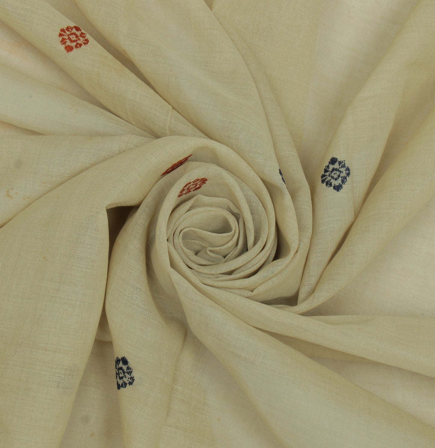 Sushila Vintage Cream Sari Remnant Scrap Pure Cotton Woven Floral Craft Fabric