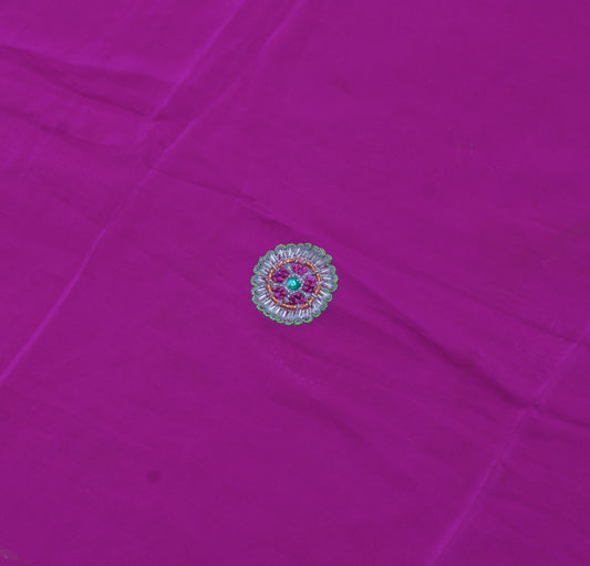 Sushila Vintage Purple Sari Remnant Scrap Pure Crepe Hand Beaded Craft Fabric