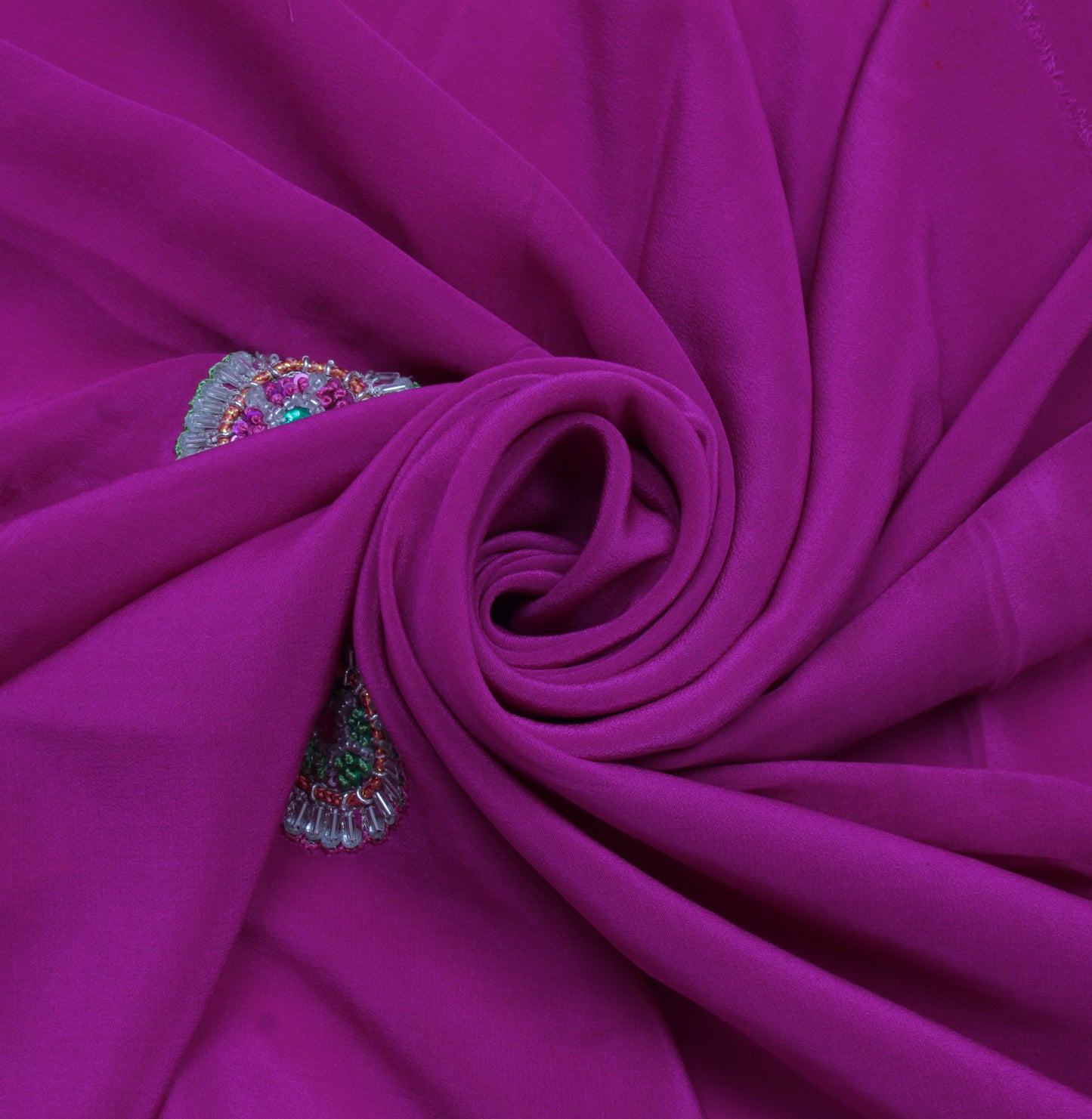 Sushila Vintage Purple Sari Remnant Scrap Pure Crepe Hand Beaded Craft Fabric