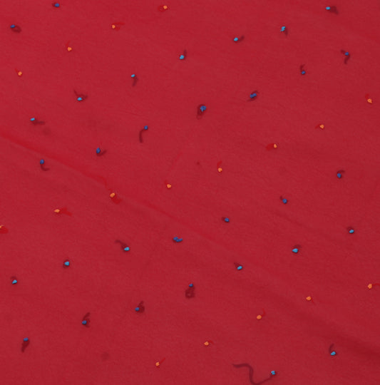 Sushila Vintage Red Indian Sari Remnant Scrap Blend Georgette Silk Craft Fabric