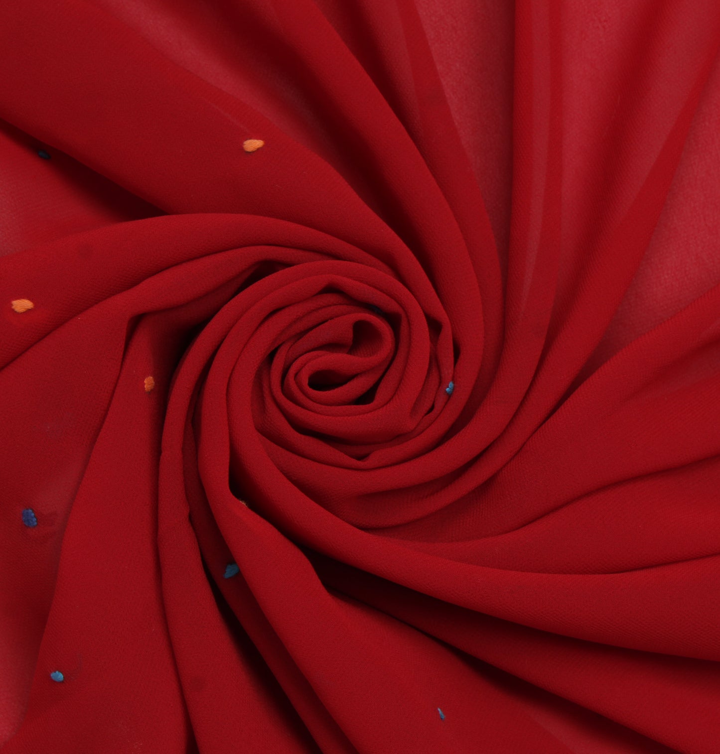 Sushila Vintage Red Sari Remnant Scrap Blend Georgette Embroidered Craft Fabric