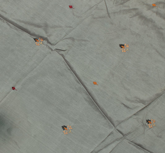 Sushila Vintage Gray Sari Remnant Scrap Pure Silk Hand Embroidered Craft Fabric