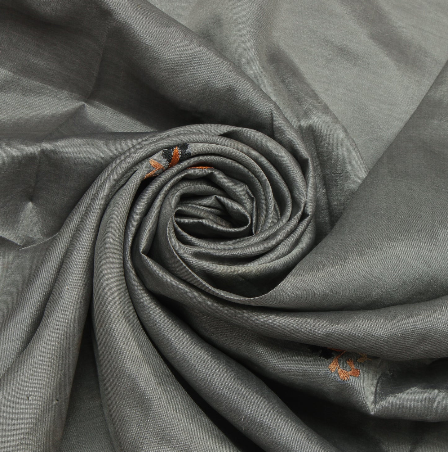 Sushila Vintage Gray Sari Remnant Scrap Pure Silk Hand Embroidered Craft Fabric
