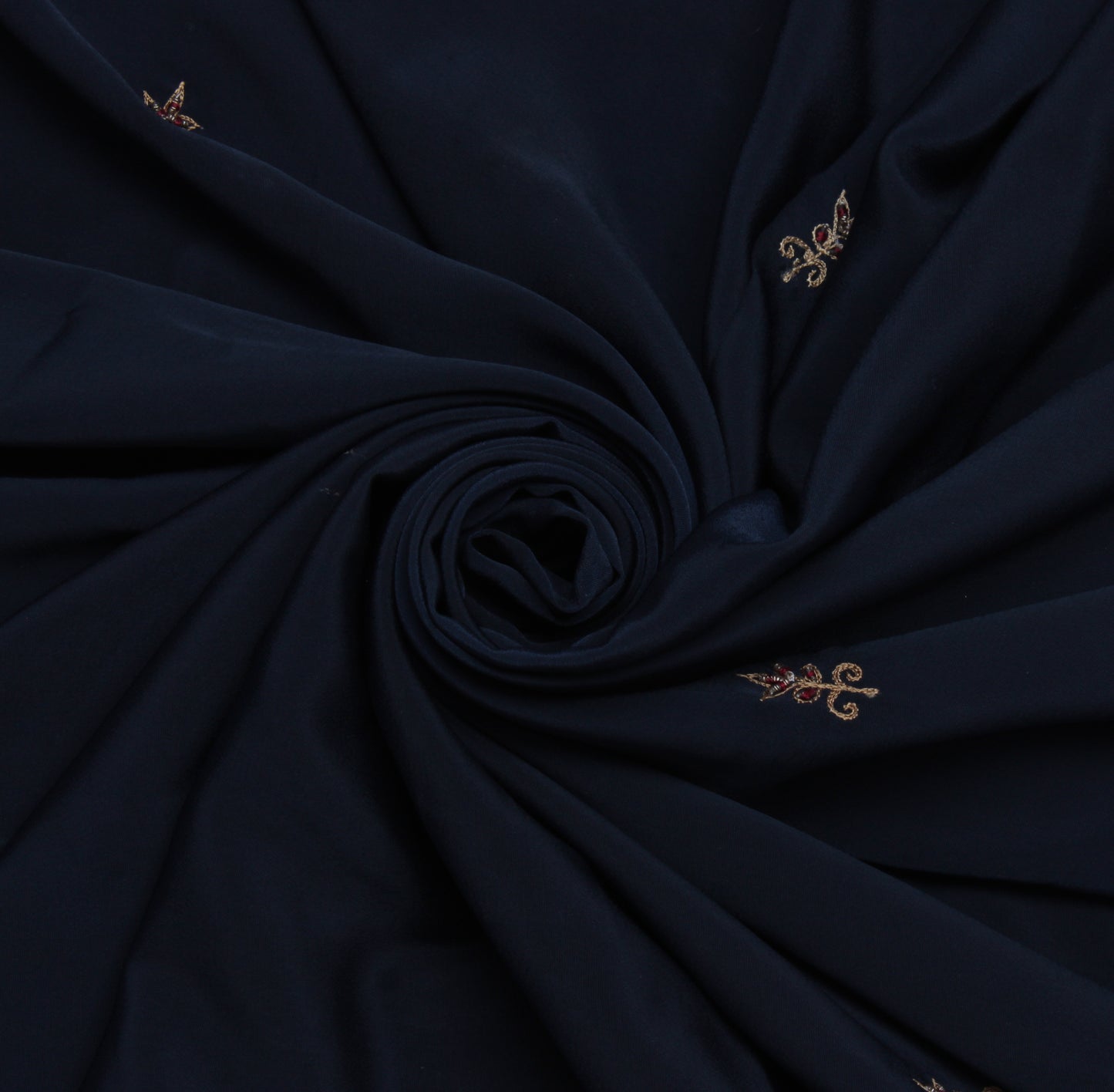 Sushila Vintage Blue Sari Remnant Scrap Blend Crepe Embroidered Craft Fabric