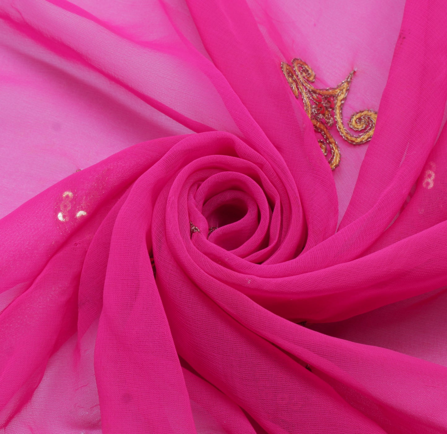 Sushila Vintage Pink Sari Remnant Scrap Blend Georgette Embroidered Craft Fabric