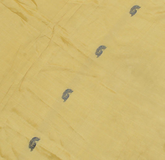 Sushila Vintage Cream Sari Remnant Scrap Pure Silk Baluchari Woven Craft Fabric