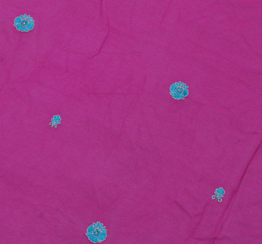 Sushila Vintage Purple Sari Remnant Scrap Georgette Embroidered Craft Fabric