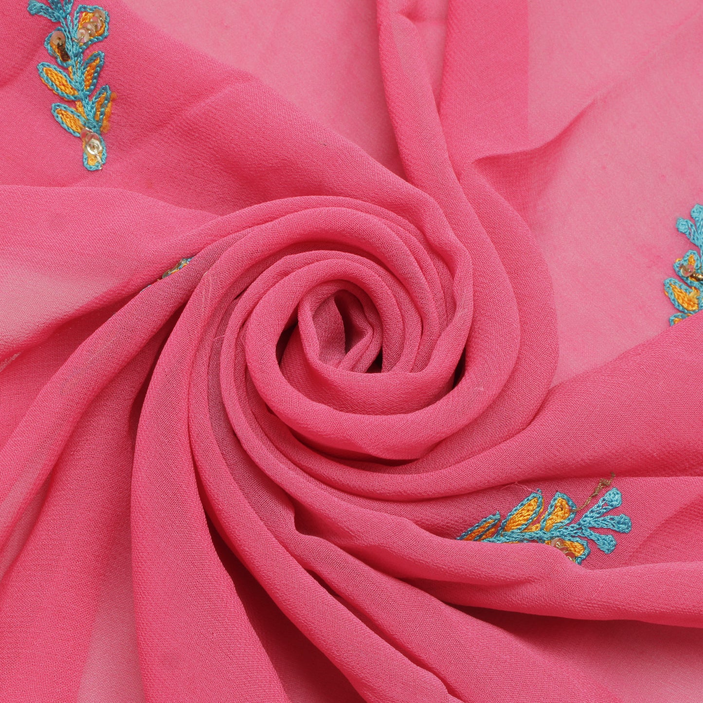 Sushila Vintage Pink Sari Remnant Scrap Pure Georgette Embroidered Craft Fabric