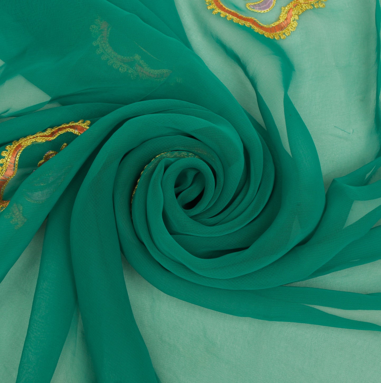 Sushila Vintage Green Indian Sari Remnant Scrap Blend Georgette Craft Fabric