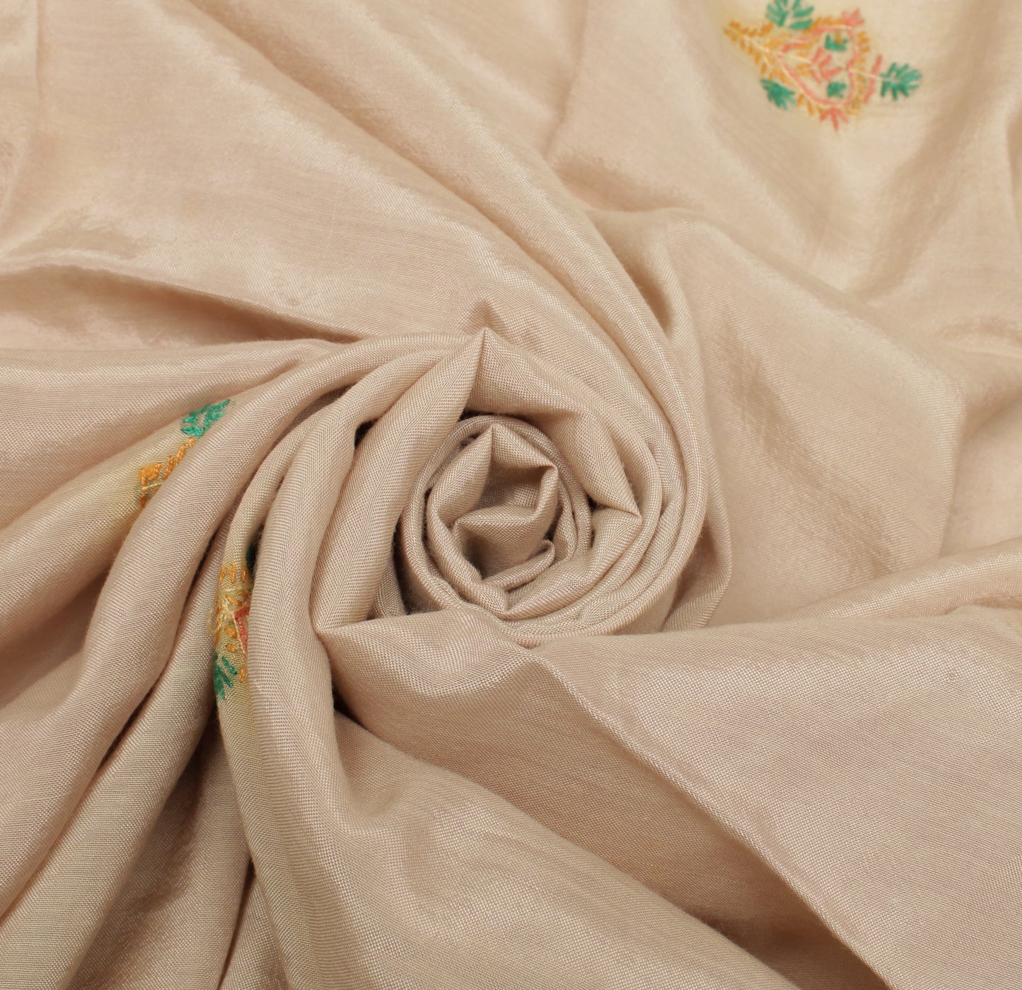 Sushila Vintage Cream Sari Remnant Scrap Pure Cotton Embroidered Craft Fabric